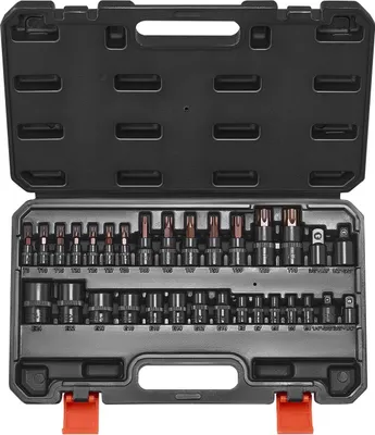 Immagine prodotto di Set di chiavi a bussola e punte Torx - Set da 31 pezzi - Torx interno ed esterno T8–T70/E4–E24 - Acciaio S2 e Cr-V - Attacchi 0,635/0,953/1,27 cm - Con adattatore - Con valigetta portaoggetti