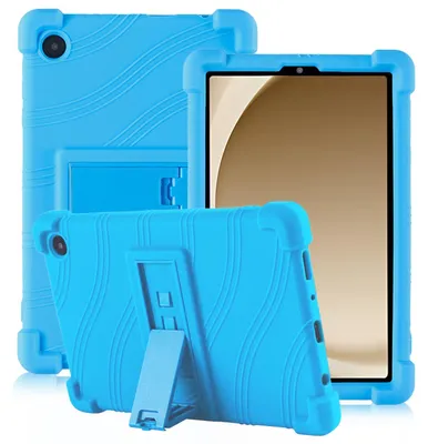 Image de Étui de protection pour tablette Samsung Galaxy Tab A9 8,7" (2025), en silicone souple résistant aux chocs, avec support intégré, couleur bleu clair