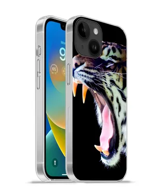 Produktbild von MuchoWow® Handyhülle Schutzhülle Hülle für Apple iPhone 14 - Softcase Brüllender Tiger auf schwarzem Hintergrund Silikon Softcase Handy Hülle