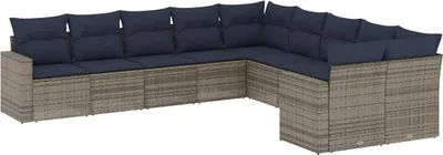 Produktbild von vidaXL 10-tlg. Garten-Sofagarnitur mit Kissen Grau Poly Rattan