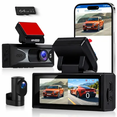 Zdjęcie produktu dla Kamera samochodowa 4K przód i 2,5K tył - GPS - Wi-Fi 5,8 GHz - Nagrywanie w pętli - Czujnik G
