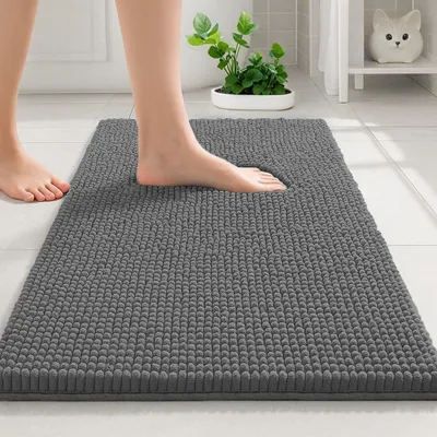 Produktbild von Chenille-Badematte 50 x 80 cm, rutschfest, saugfähig, waschbar, wasserabsorbierend (dunkelgrün)