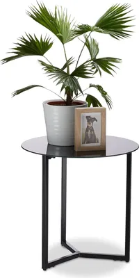 Produktbild von Runde Beistelltisch aus Glas und Metall - 51 x 50 x 50 cm - dekorativer Couchtisch - Kaffeetisch schwarz