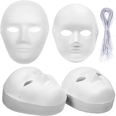 Productafbeelding van DIY wit papieren maskers - Set van 40 - 2 maten schilderbare witte effen maskers - Papieren maskers voor cosplay