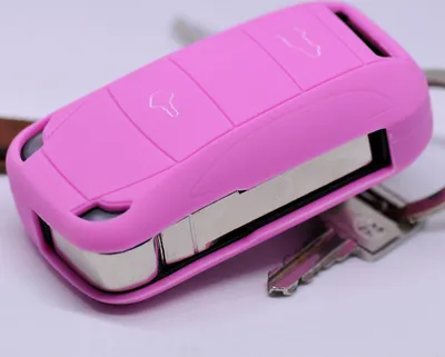 Produktbild von Auto Schlüssel Hülle Silikon Schutz Cover Rosa kompatibel mit Porsche Cayenne 955 9PA 2002-2012 2 Tasten Klappschlüssel
