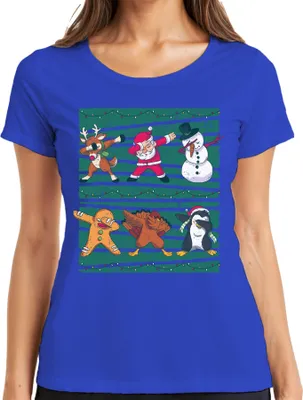 Produktbild von Dabbing Rentier Santa Schneemann - Weihnachten Weihnachtsgeschenk Christmas Damen T-Shirt, Blau, L