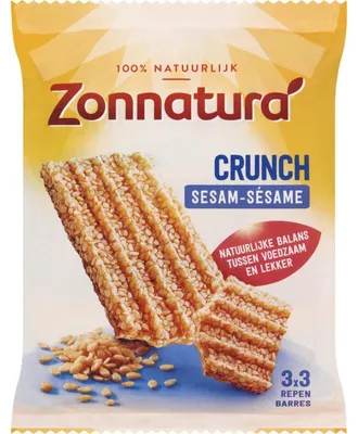 Zdjęcie produktu dla Zonnatura Crunch Sesame Bar 150g – Chrupiące, bogate w błonnik wegańskie przekąski