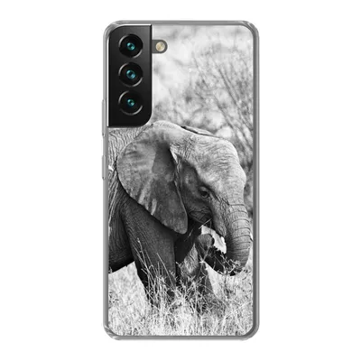 Produktbild von MuchoWow® Handyhülle Schutzhülle Hülle für Samsung Galaxy S22 Elefant - Tiere - Gras - Schwarz und weiß Silikon Softcase Handy Hülle - Mobiltelefonhülle