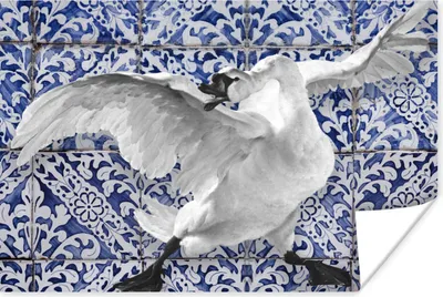 Produktbild von MuchoWow® Poster Schwan - Kunst - Delfter Blau - Malerei - Alte Meister 60x40 cm - Schlafzimmerdekoration
