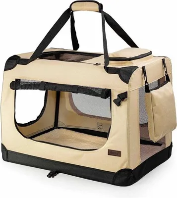 Image de Petite cage de transport pliable, beige, 50 x 34 x 36 cm, pour chiens