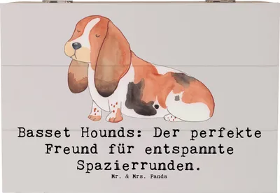 Produktbild von Mr. & Mrs. Panda Box aus Holz Basset Hound Freund 22 x 15 cm - Grau Pastell - Geschenk, Holztruhe, Loyalität, entspannte Spazierrunden, Erinnerungskiste, Hunderassen