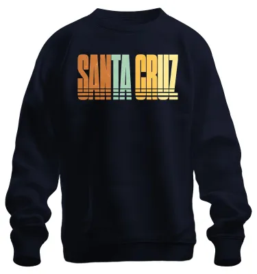 Imagen del producto de Sudadera con cuello redondo estilo vintage y retro, con motivos de surf de Santa Cruz, California. Color azul marino, talla XXL