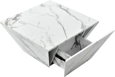 Produktbild von Merax Couchtisch hochglanz Marmoroptik mit 2 Schubladen, Trapezförmig Design