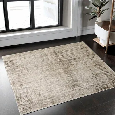 Immagine prodotto di Tappeto moderno a pelo corto Unyqoos® – design astratto, beige/grigio, in poliestere, con fondo antiscivolo, ideale per soggiorno e camera da letto