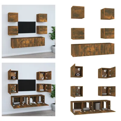 Produktbild von vidaXL 6 tlg. TV Schrank Set Räuchereiche Holzwerkstoff - TV-Schrank-Set - TV-Schrank-Sets - Wohnwand - Schrankwand