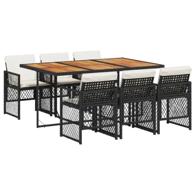 Produktbild von vidaXL 7-tlg. Garten-Essgruppe mit Kissen Schwarz Poly Rattan