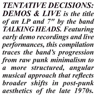 Immagine prodotto di Talking Heads - Tentative Decisions: Demos & Live (3 CD)