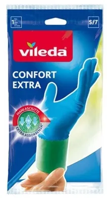 Zdjęcie produktu dla Vileda Confort Extra, Rękawice kuchenne, Niebieski, Szary, S, 1 szt., CE, WEEE, Lateks