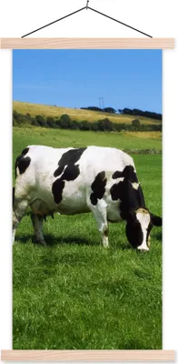Produktbild von MuchoWow® Textilposter Kuh - Tiere - Gras 60x120 cm mit holzfarbenen Rahmen - Holz