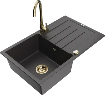 Produktbild von Mexen Bruno 1 Becken-Granitspüle mit Abtropffläche und Mischbatterie Telma, Schwarz gesprenkelt - 6513-76-670200-50
