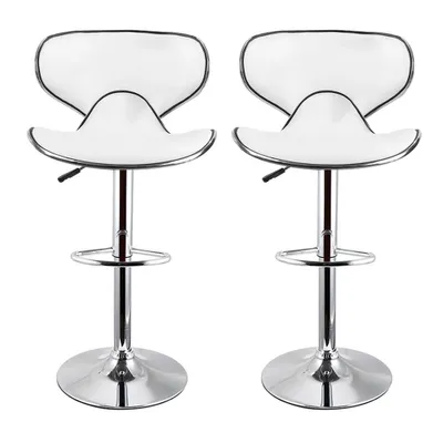 Image de Lot de 2 tabourets de bar blancs avec dossier en similicuir, pivotants à 360°, réglables en hauteur, tabourets de bar, tabourets de bistrot