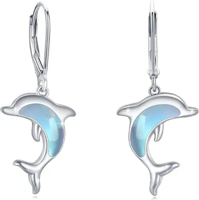 Produktbild von Delfin Ohrringe 925 Sterling Silber Mondstein Ohrstecker Tier Schmuck