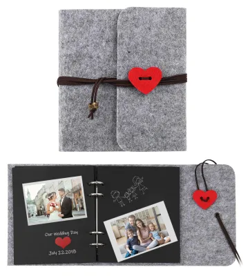 Filz-Fotoalbum 19,5×18 cm, 60 schwarze Seiten, Ringbuch