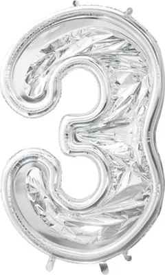 Produktbild von Formzahl "3" für Latexballons, 126cm, silber glänzend