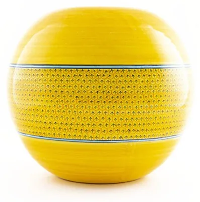 Produktbild von Casa Padrino Luxus Keramik Vase Gelb / Blau / Schwarz Ø 30 x H. 26 cm - Runde handgefertigte & handbemalte Blumenvase - Deko Accessoires - Luxus Qualität - Italy