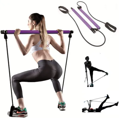 Produktbild von Tragbares Yoga-Pilates-Set, Pilates-Ausrüstung mit Widerstandsbandstange für Ganzkörpertraining, Yoga, Fitness, Dehnung, Widerstandstraining – Heimtrainingsgerät