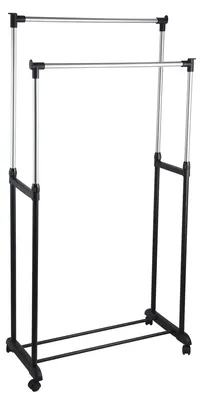 Immagine prodotto di Stender Doppio Porta Abiti in Acciaio con Ruote 80x170x42 cm Fadi Nero e Acciaio