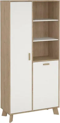 Produktbild von Vitrine Mirinae, Glas-Sideboard, Mehrzweckvitrine, Hängendes Bücherregal mit Glastüren, 89x40 h188 cm, Eiche und Weiß