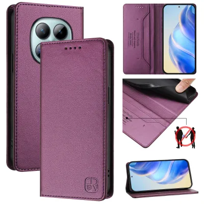 Produktbild von Lederhülle für Xiaomi Redmi Note 15 Pro+ Hülle Flip Brieftasche Kartenfächern Ständer Schutzhülle Lila