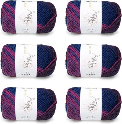 Produktbild von Bündel mit 6 Bälle Wol für Stricken oder Häkeln - Farbwechsel - Magenta-Blau gemischt