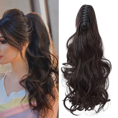 Produktbild von Haarteil Pferdeschwanz Clip-in Extensions 45cm Gewellt Dunkelbraun Synthetik
