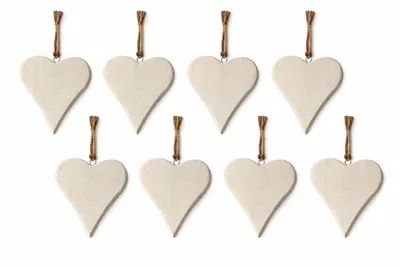 Produktbild von Holzherz weiß – 8er Set – ca. 11 cm – Dekorative Herzen zum Hängen – Landhaus & Hochzeitsdeko