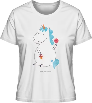 Produktbild von Mr. & Mrs. Panda Kurzarmshirt Damen Einhorn Baby Größe M - Weiß - Geschenk, Sommershirt, Oberteil, Shirt Mit Spruch, Unicorn, Geburtstag, Schnuller, Basic, T-Shirt