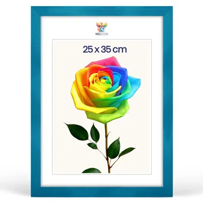 Produktbild von MG Design Bilderrahmen 25 x 35 cm - Fotorahmen mit Türkis Holzrahmen (Echtholz) und bruchsicherem Acrylglas, Hoch & Quer zum Aufhängen, zum Aufstellen
