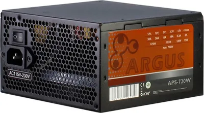 Zdjęcie produktu dla Inter-Tech Argus APS, 720 W, 115 - 230 V, 47 - 63 Hz, +12V1,+12V2,+3.3V,+5V,+5Vsb,-12V, Aktywne, 3,6 W