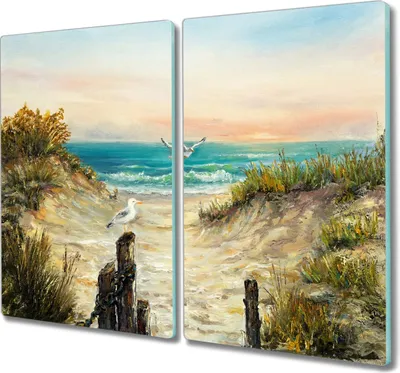 Produktbild von Coloray Schneidebrett Herdabdeckplatte 2x30x52 cm Kochplattenabdeckung Küchenbrett Hackbrett - Küste Strand Meer Himmel