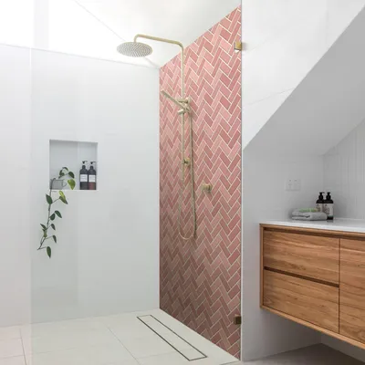 Produktbild von Duschrückwand mit Motiv selbstklebend - 0.35 mm Wandpaneel wasserfest Design rosa Fliesenoptik Unifarben Badrückwand fugenlos  Smart matt 90x210 cm