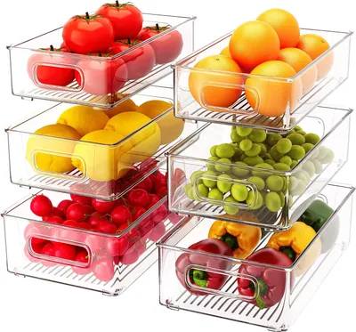 Produktbild von bedee Kühlschrank Organizer Boxen, 6er Set, Durchsichtig, BPA-frei, Stapelbar, PET-Kunststoff, Robust & Langlebig, mit Griff, für EU-Kühlschränke & Küche, verschiedene Größen (24,6x14x6cm, 15x25,4x7cm, 26x16x8cm)