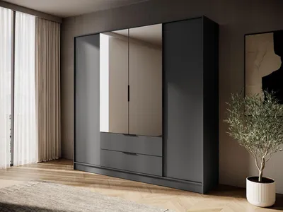 Obrázek produktu pro Kombinovaná šatní skříň 206 cm COSIMA se zrcadlem - grafitová