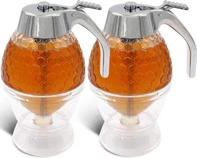 Produktbild von Famanu Honigspender 2 Stück - 200 ml - Mit Stand - Tropffrei - Honigdispenser