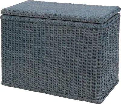 Produktbild von KRINES HOME Wäschesortierer aus echtem Rattan mit 3 Fächern / Wäschesammler, Wäschetruhe unterteilt (Blau)