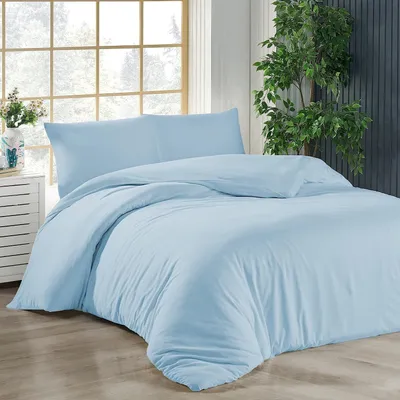 Produktbild von Bettwäsche 220x240 + 2er 40x80 cm Eisblau Bettbezug Baumwolle, 3-teilig