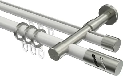 Produktbild von Interdeco Rundrohr-Innenlaufstange / Gardinenstange (Kombination) Weiß / Edelstahl-Optik, Typ Prestige Zoena (Glitzerzylinder), 20 mm Ø 2-läufig, 540 cm
