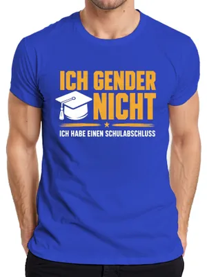 Productafbeelding van Ik ben geen man, ik ben een statement. Sarcasme. Genderneutrale taal. Heren T-shirt, blauw, maat L