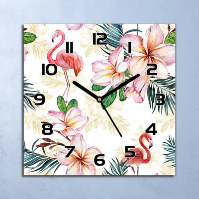 Produktbild von Wanduhr Echt-Glas-Küchenuhr Flamingo rosa grün Quarz 30x30 Deko Bilder