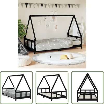 Produktbild von The Living Store Kinderbett Schwarz 90x190 cm Massivholz Kiefer